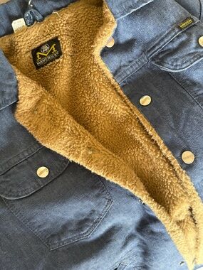 Maverick Sherpa-Lined Denim Jacket in Navy + Tan